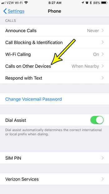 disable the calls on other devices option on iphone