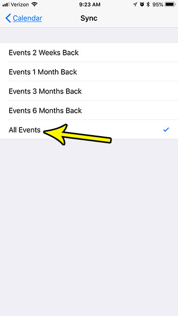 how sync all calendar events iphone