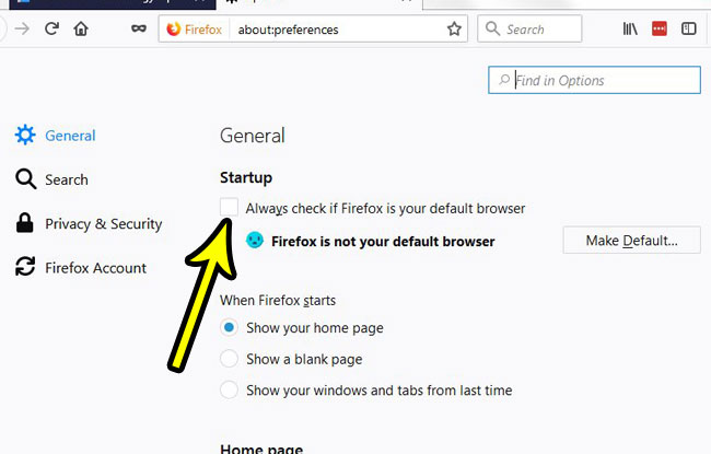 how stop firefox asking to be default browser