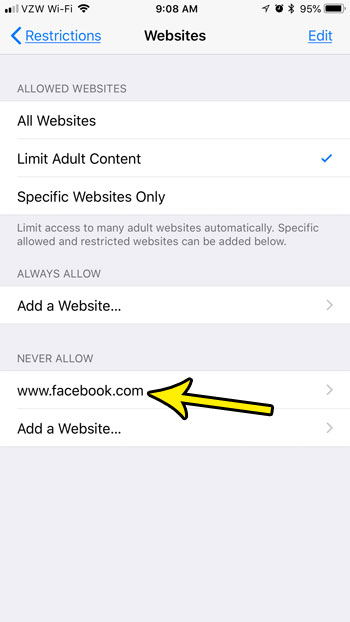 how remove website from iphone block list