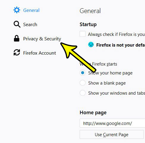 firefox privacy and security tab
