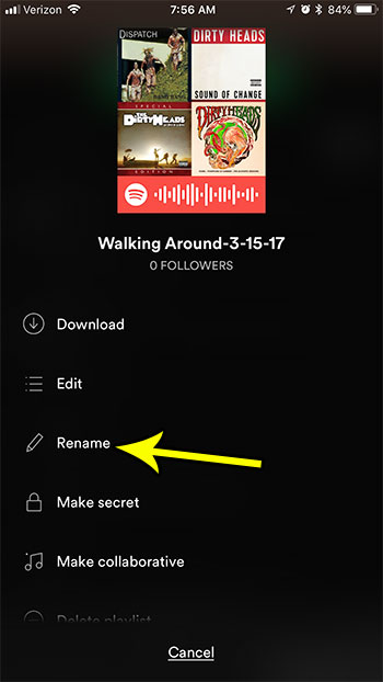 how to change the name of a spotify playlist in the iphone app