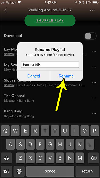 how to rename a spotify playlist on an iphone 7