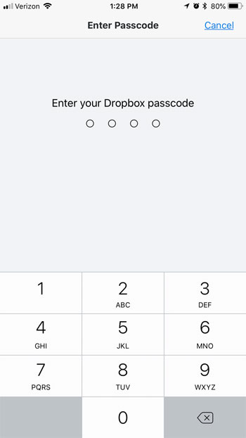 enter dropbox passcode for final time