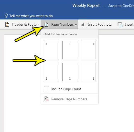 how to add page numbers on word online