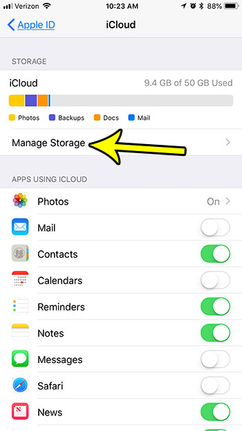 manage icloud storage from iphone