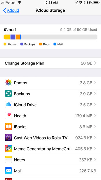 how to check what is using icloud storage on iphone