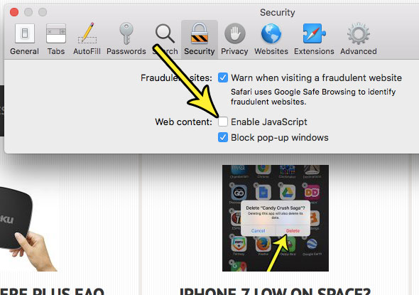 how to disable javascript in safari on a macbook