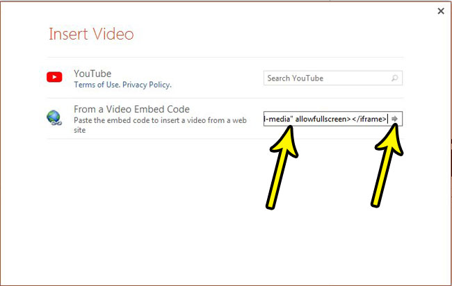 paste the youtube embed code into the field