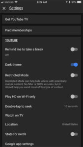how to get dark screen youtube iphone
