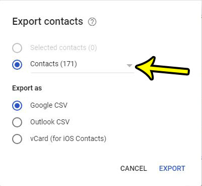 how to export contacts from google account