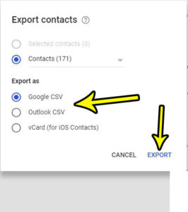 how to export gmail contacts