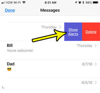 how to show alerts for text message on iphone