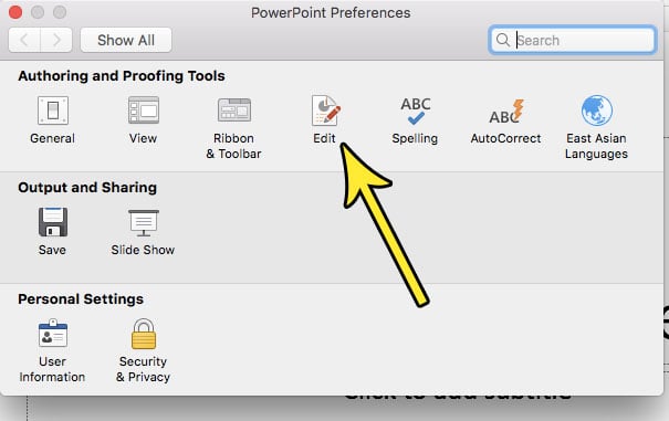 open the edit menu in powerpoint for mac