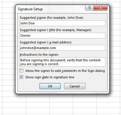 how to add a signature line in excel 2103