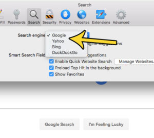 how to change default search engine mac safari