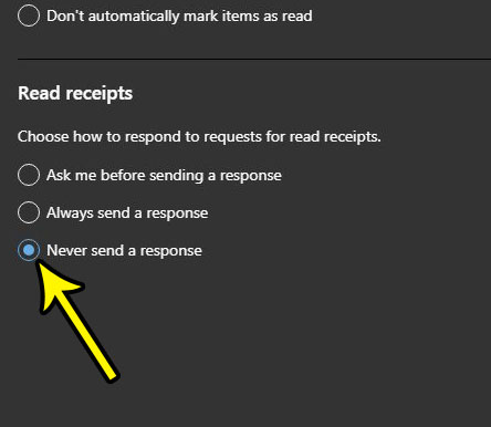 never send a response to read receipts in outlook.com
