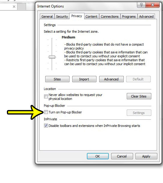how to turn off pop up blocker internet explorer