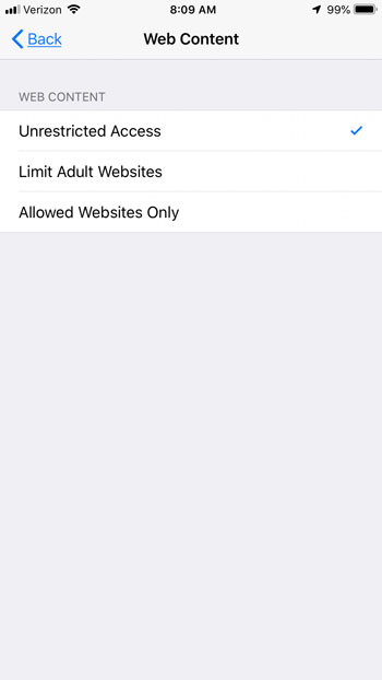 iphone restrictions passcode to block websites