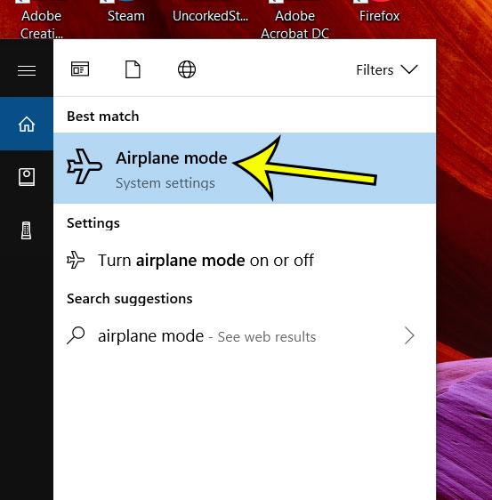 open the airplane mode menu