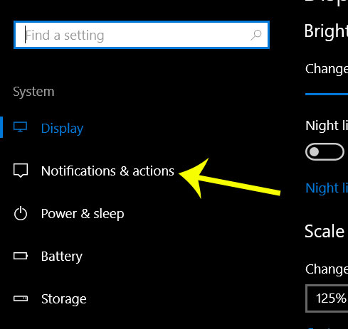 choose notifications and actions option