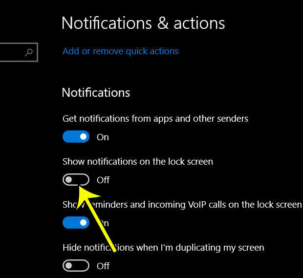 turn off windows 10 lock screen notifications