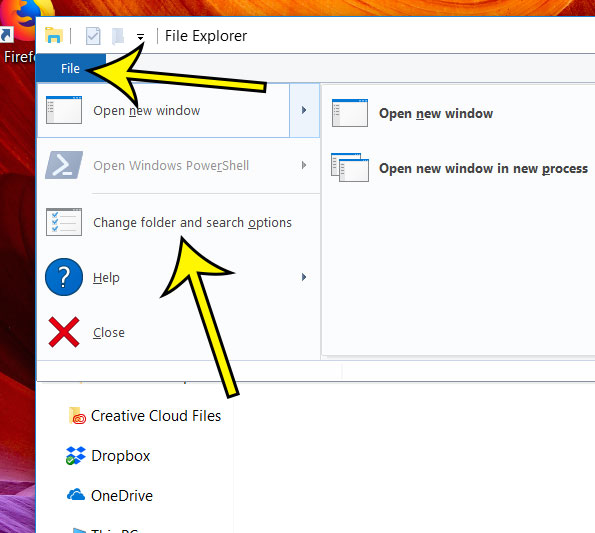 windows 10 change folder and search options
