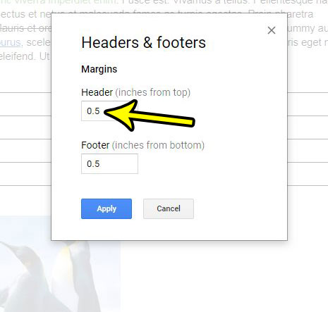 how to change the header margin in google docs