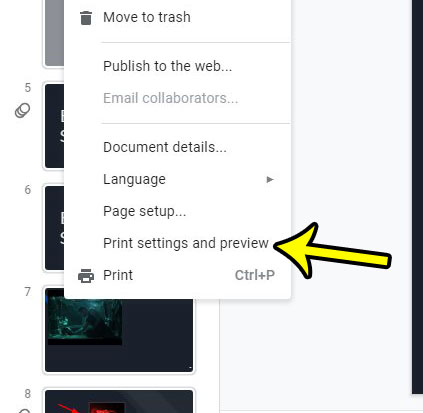 open the print settings and preview menu