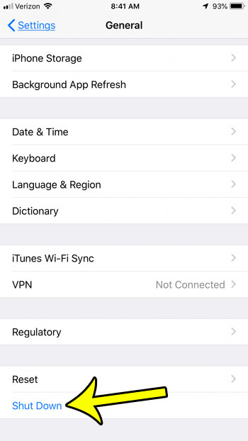 how to shut down iphone from settings menu