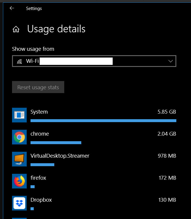 how to view data usage per app in windows 10
