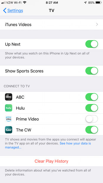 how to connect other apps to the iphone tv app