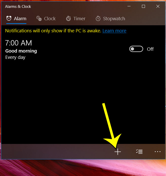 how to add a new alarm in windows 10
