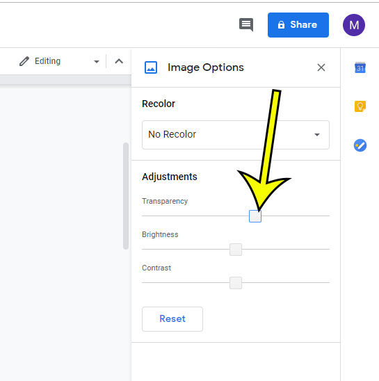 how to make an image more transparent in google docs