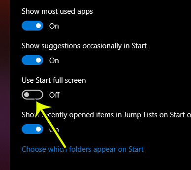 how to stop windows 10 from opening start menu full screen