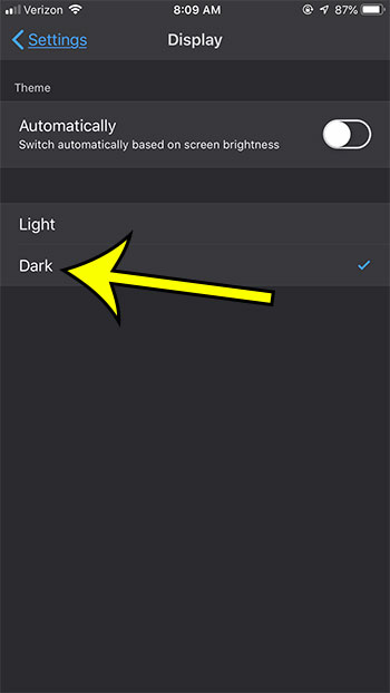 how to enable night mode in the firefox iphone app