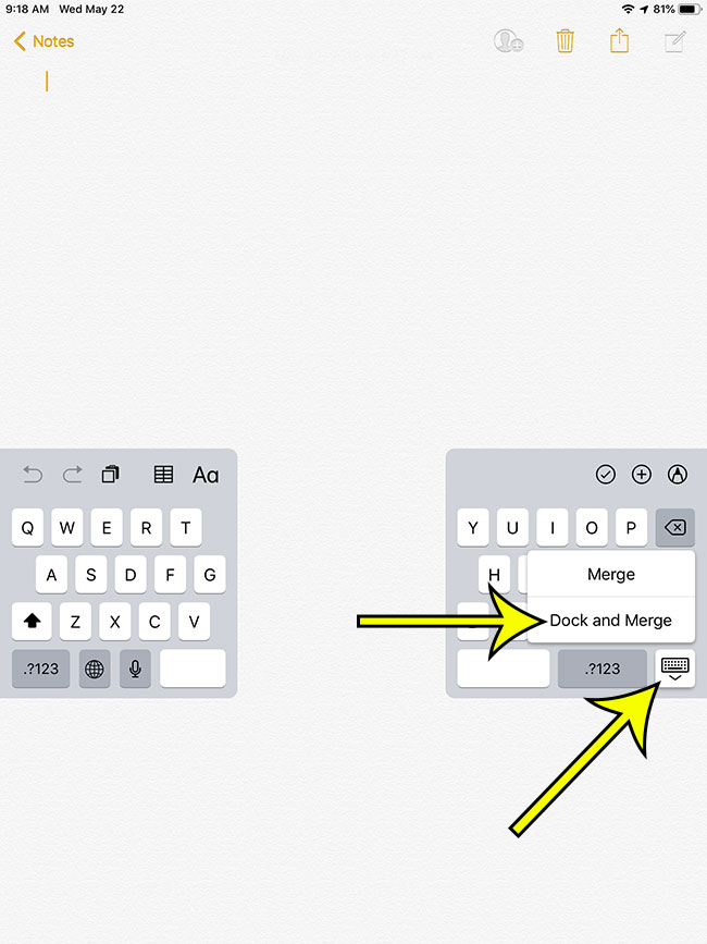 how to exit the split keyboard on an ipad