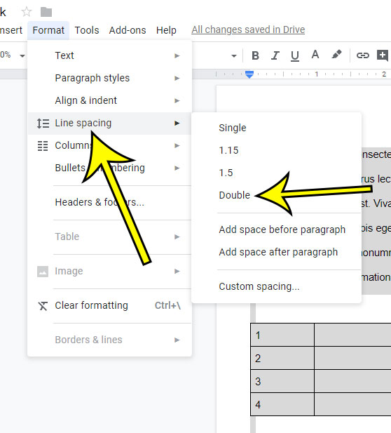 how to switch to double spacing in google docs