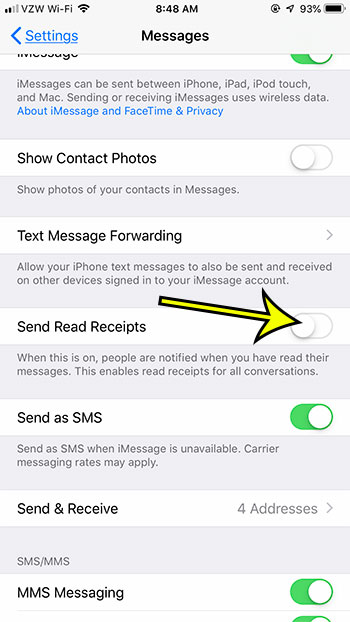how to stop sending text message read receipts on an iphone 7