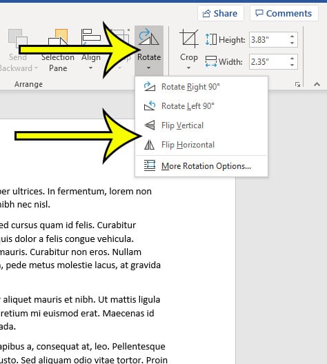 how to flip picture in word