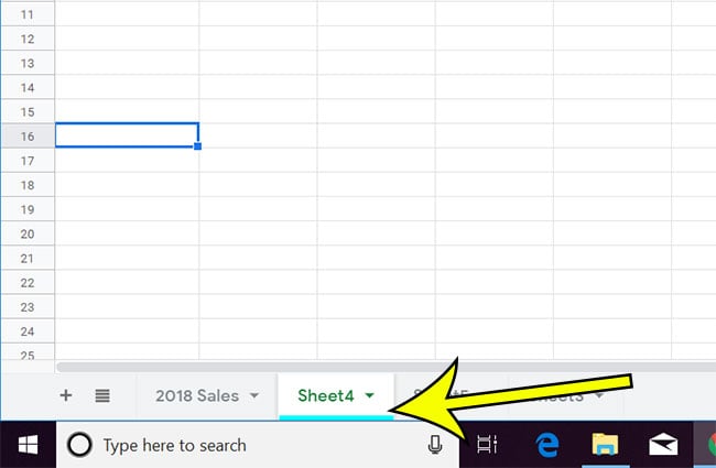 example of Google Sheets tab with color