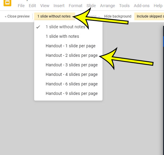 how to print two slides per page in Google Slides