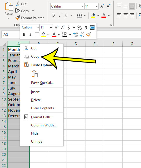 how to copy a column in Excel