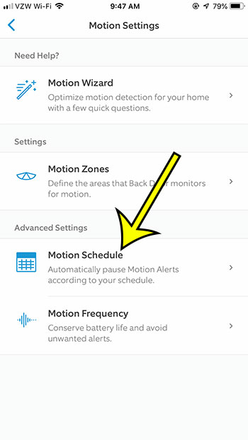 choose the Motion Schedule button