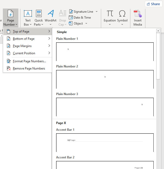 proper page numbering word 2016