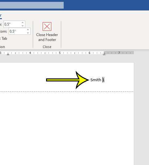how to add last name and page number in Word