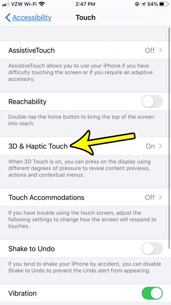 select the 3D and Haptic Touch menu