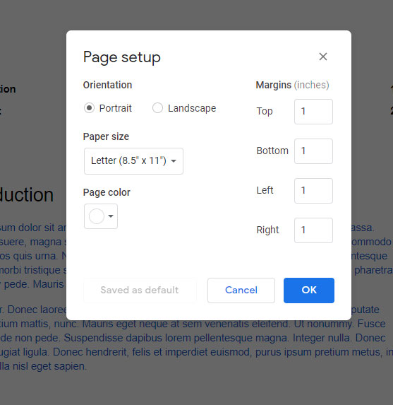 how to do 1 inch margins in Google Docs