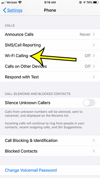 select the Wi-Fi Calling option