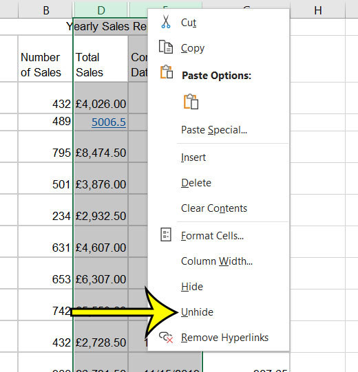 how to unhide columns in Excel 2016
